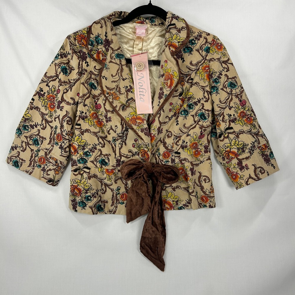 NWT Vintage 2000s Nolita Floral Corduroy Blazer Jacket Tie Front M